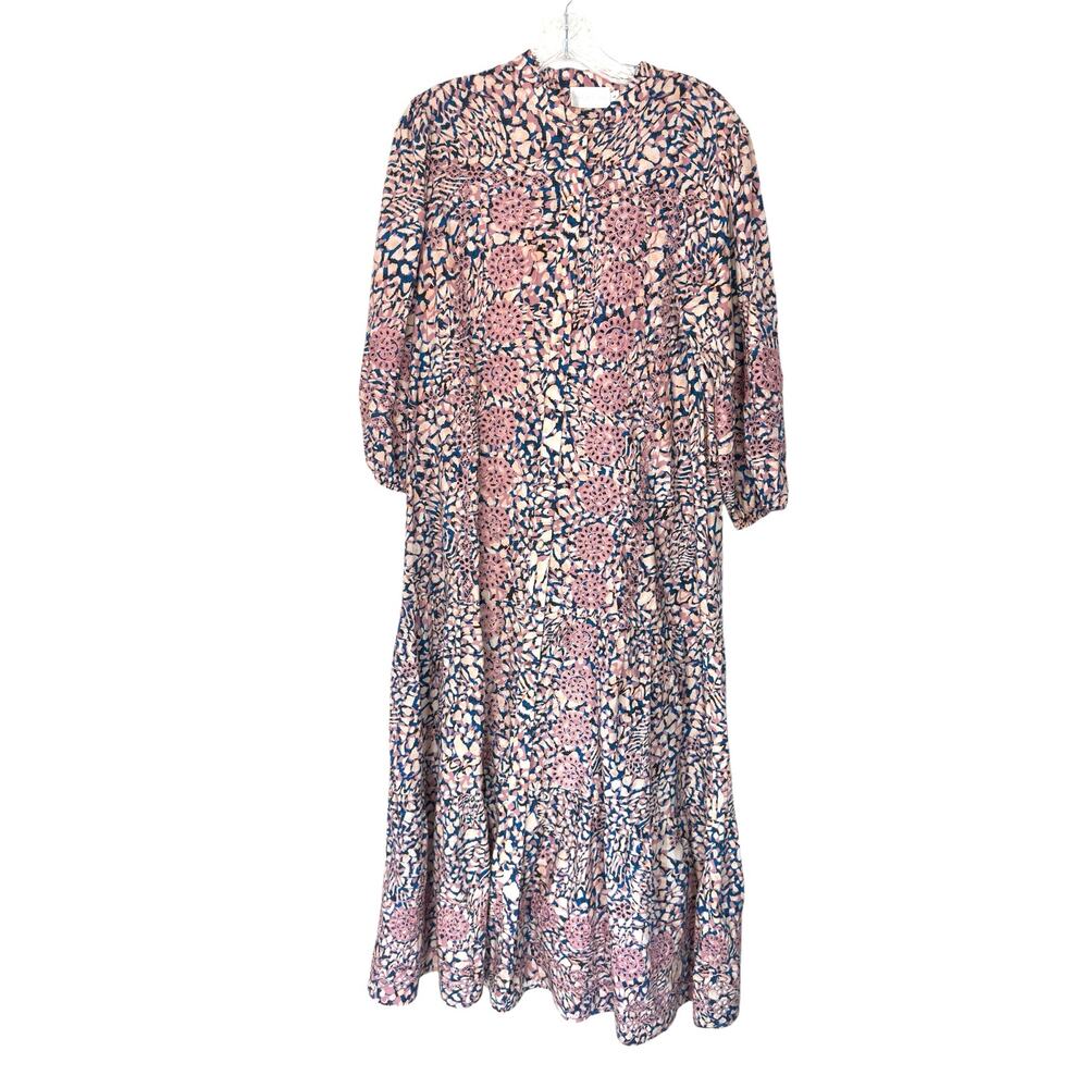 Christy Lynn Pink Blue Button Front Floral Cottagecore Ellie Maxi Dress Large